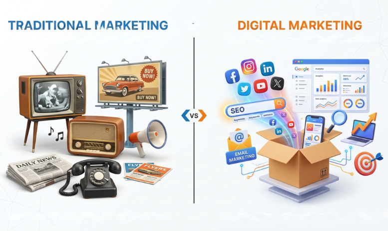 “Traditional marketing vs digital marketing comparison”