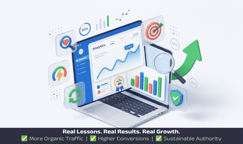 Icons representing the 5 pillars of modern SEO strategies: Intent, Speed, Refresh, Niche, and Trust."