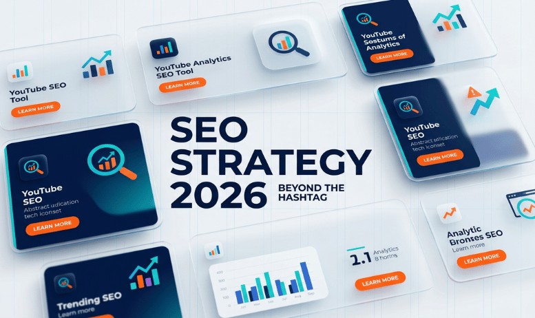 Modern digital dashboard showing 7 free YouTube SEO tools for 2026 with TechEnvision branding and strategic analytics graph.