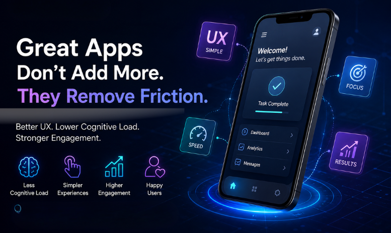 Mobile app development services showing UX design and cognitive load impact