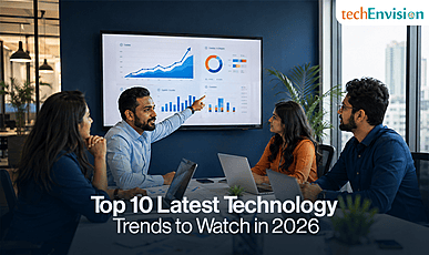Latest technology trends 2026 infographic showing agentic AI, edge computing and zero-trust security for business growth